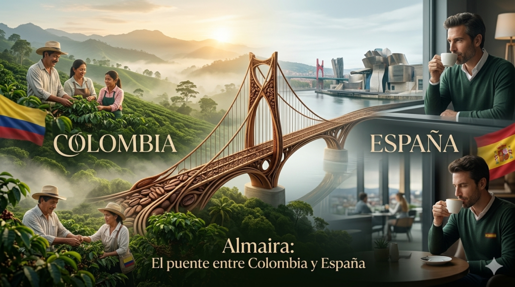 Almaira puente entre Colombia y España conectando cafe colombiano desde origen caficultor hasta consumidor en Europa